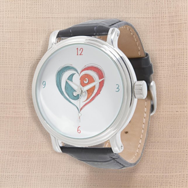 Yin Yang Hjärt Konstnärligt Läder Armbandsur (Skapare uppladdad)