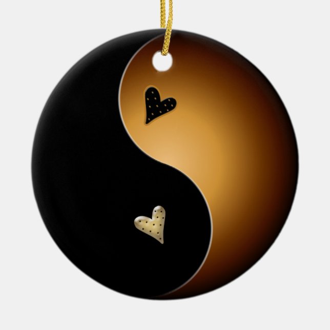Yin Yang hjärta - toffee Julgransprydnad Keramik (Framsidan)