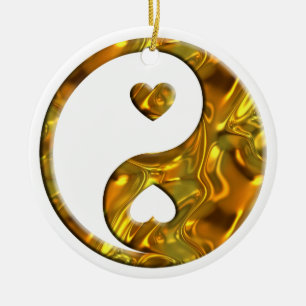 Yin & Yang / Hjärts guld Julgransprydnad Keramik