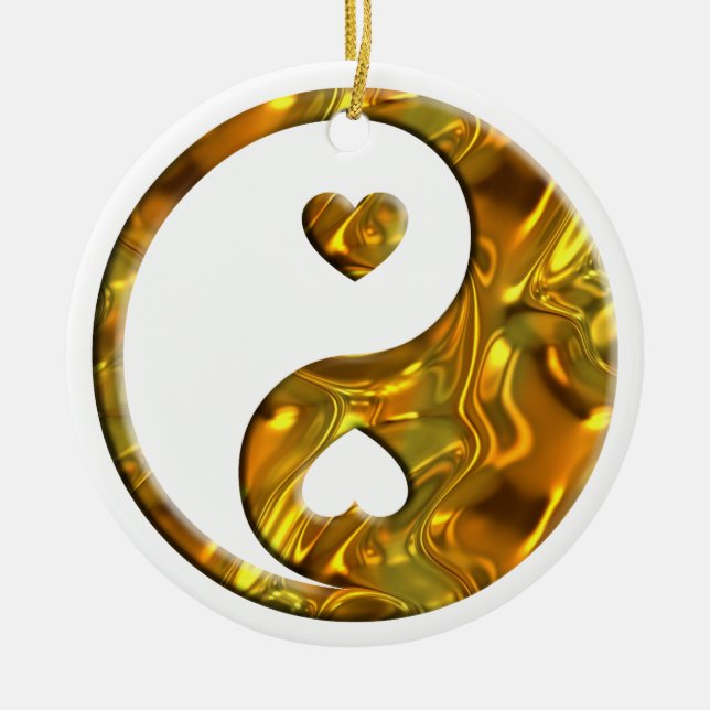 Yin & Yang / Hjärts guld Julgransprydnad Keramik (Framsidan)