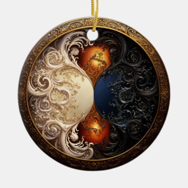 Yin-Yang Hourglass Julgransprydnad Keramik (Framsidan)