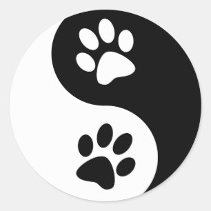 Yin Yang Hund Tass Runt Klistermärke