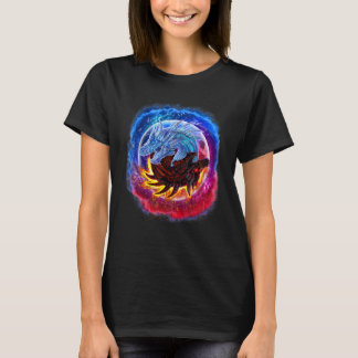 Yin Yang Ice och Fire Dragon i Space T Shirt