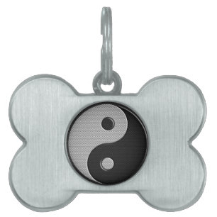 Yin Yang in Carbon Fiber Print Stil Namnbricka Husdjur