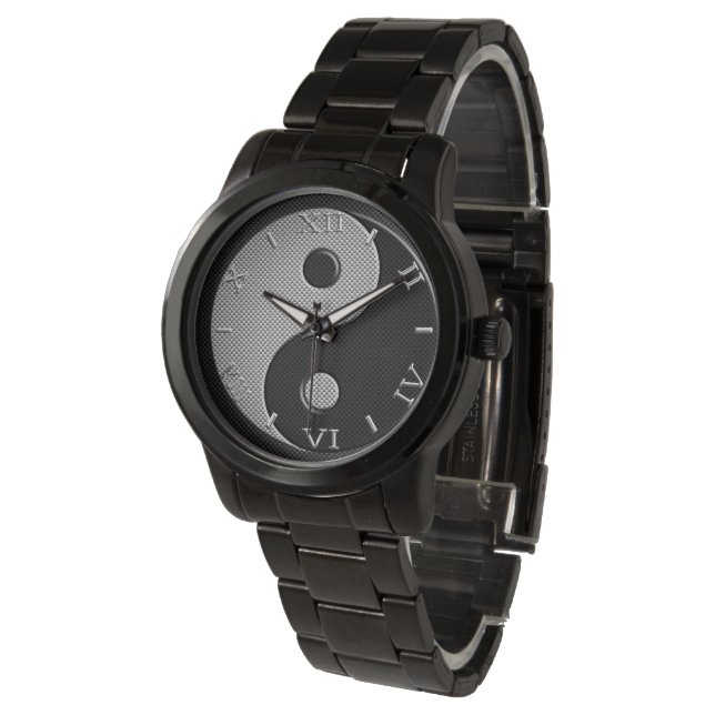 Yin Yang in Charcol Carbon Fiber Stil Dial Armbandsur (Vinklad)