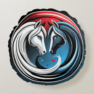 Yin-Yang Inspirerad Abstrakt Häst Design Rund Kudde