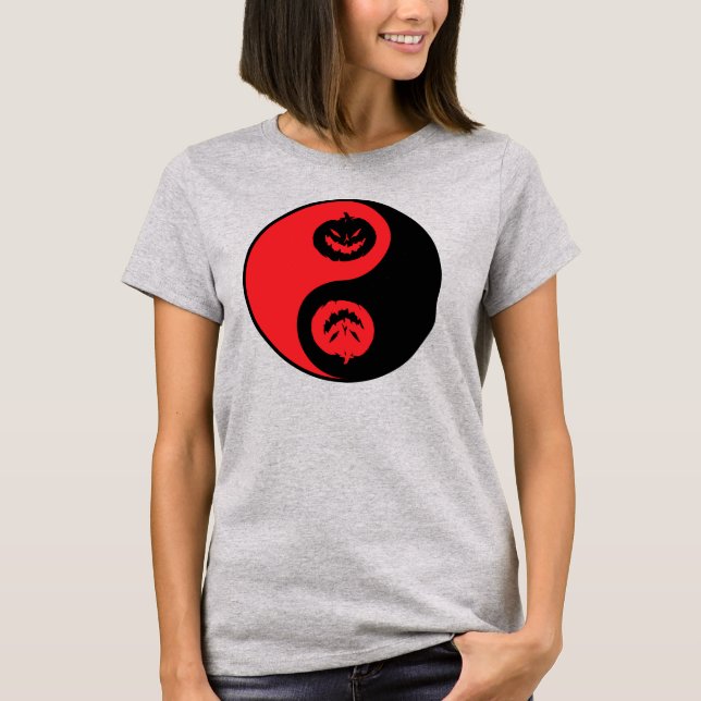 Yin Yang Jack-o-lantern Pumpkins T-Shirt (Framsida)