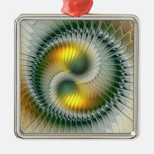Yin Yang jul Färg Abstrakt Fractal Art Julgransprydnad Metall (Framsidan)