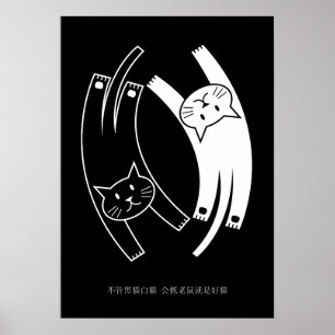 Yin & Yang kattaffisch (den kinesiska mandarinen) Poster