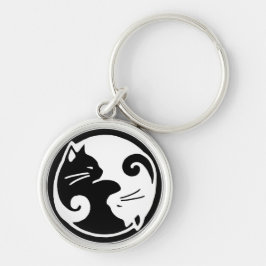Yin Yang katter flott Keychain Rund Silverfärgad Nyckelring