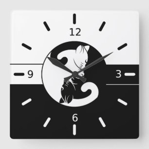 Yin yang katter fyrkantig klocka