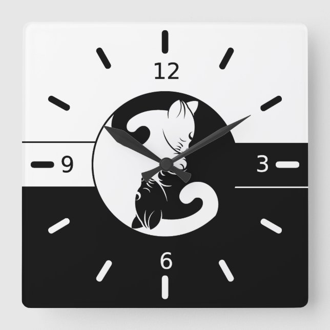 Yin yang katter fyrkantig klocka (Framsida)