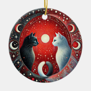 Yin Yang Katter Konstnärlig Balans Hemprydnad 🐱 Julgransprydnad Keramik
