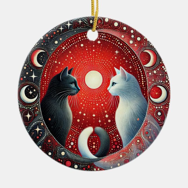 Yin Yang Katter Konstnärlig Balans Hemprydnad 🐱 Julgransprydnad Keramik (Framsidan)