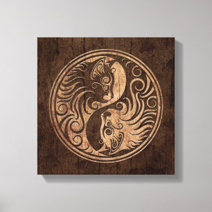Yin Yang katter med Wood korn verkställer Canvastryck