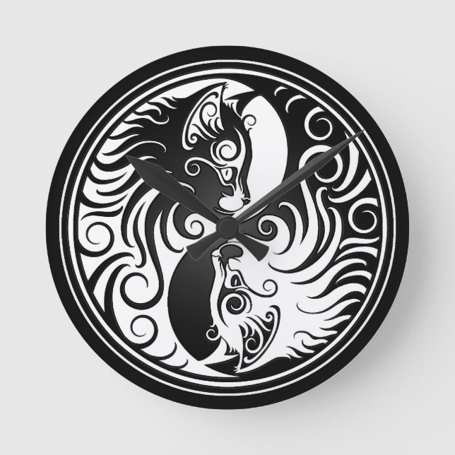 Yin Yang kattungar Rund Klocka (Framsida)