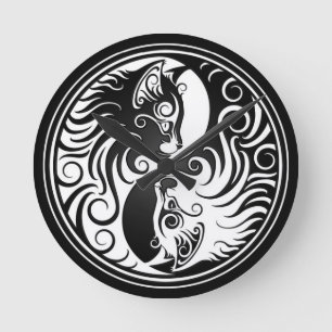Yin Yang kattungar Rund Klocka