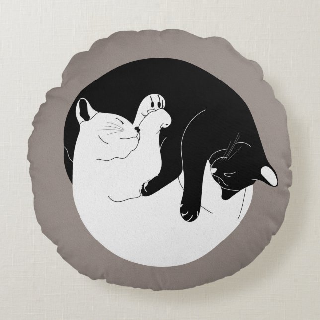 Yin Yang Kattunge Rund Kudde (Framsidan)