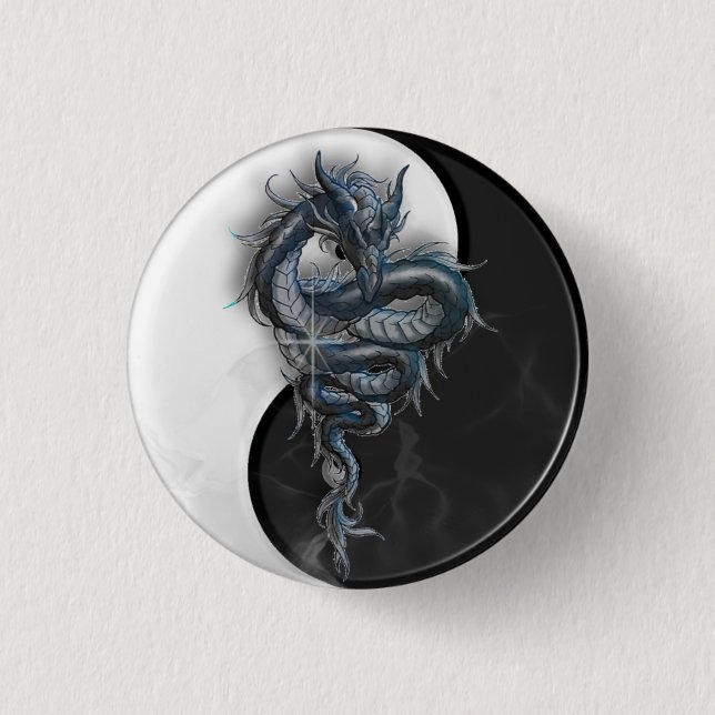 Yin Yang kinesiskt drakeemblem Knapp (Framsida)