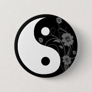 Yin Yang knäppas den svart blommigten Knapp
