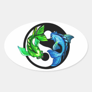 Yin-Yang Koi Design Ovalt Klistermärke