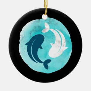 Yin Yang Koi Fish Design Balance Harmony Yoga Julgransprydnad Keramik
