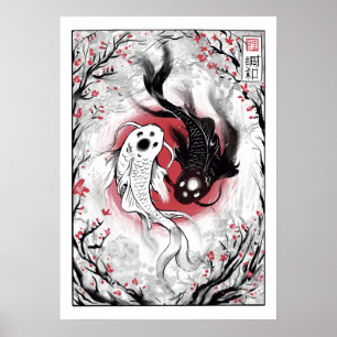 Yin yang koi fish japanese poster