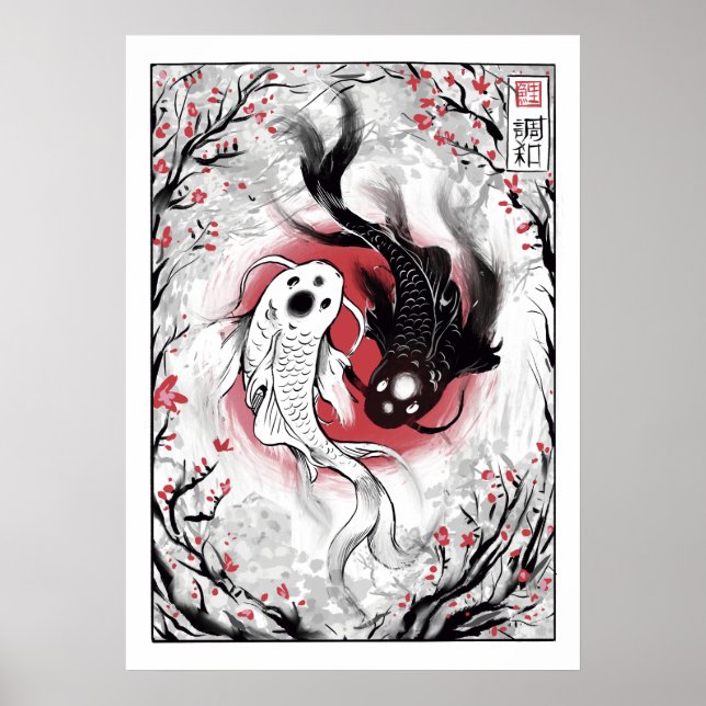 Yin yang koi fish japanese poster (Framsidan)
