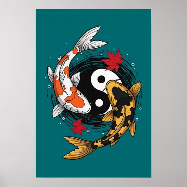 Yin Yang Koi Fish - Japanska Poster (Framsidan)