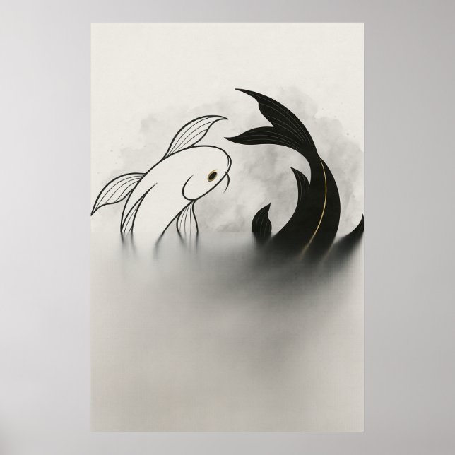 Yin Yang Koi Fish – Minimal Black & White Poster (Framsidan)