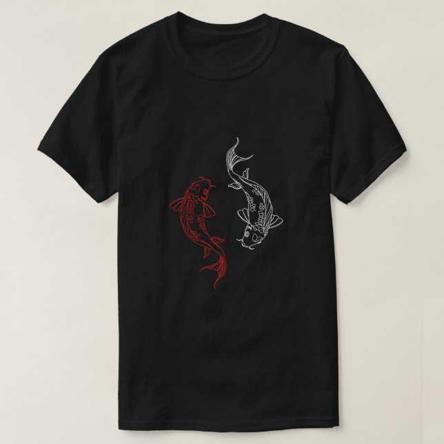 Yin Yang Koi Fish Outline T-Shirt - Red & White Ar (Design framsida)