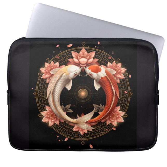Yin Yang Koi Fish with Lotus Mandala Laptop Fodral (Framsidan)