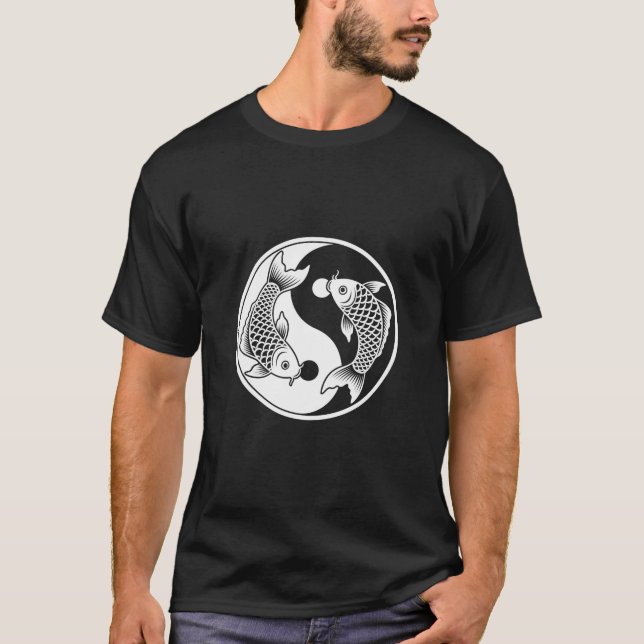 Yin Yang Koi Fisk Konst T-shirt – Elegant Bläcktec (Framsida)