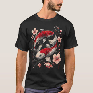 Yin Yang Koi Fisk Sakura Japansk Blommig T Shirt