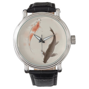 Yin Yang Koi fiskar i orientalisk stilmålning Armbandsur