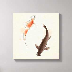 Yin Yang Koi fiskar i orientalisk stilmålning Canvastryck