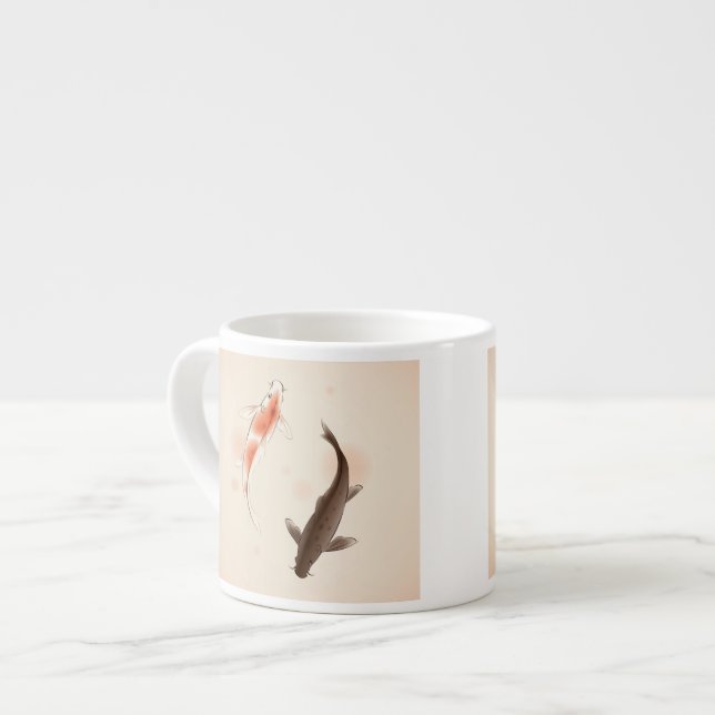 Yin Yang Koi fiskar i orientalisk stilmålning Espressomugg (Framsida vänster)