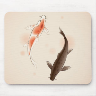 Yin Yang Koi fiskar i orientalisk stilmålning Musmatta