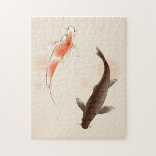 Yin Yang Koi fiskar i orientalisk stilmålning Pussel