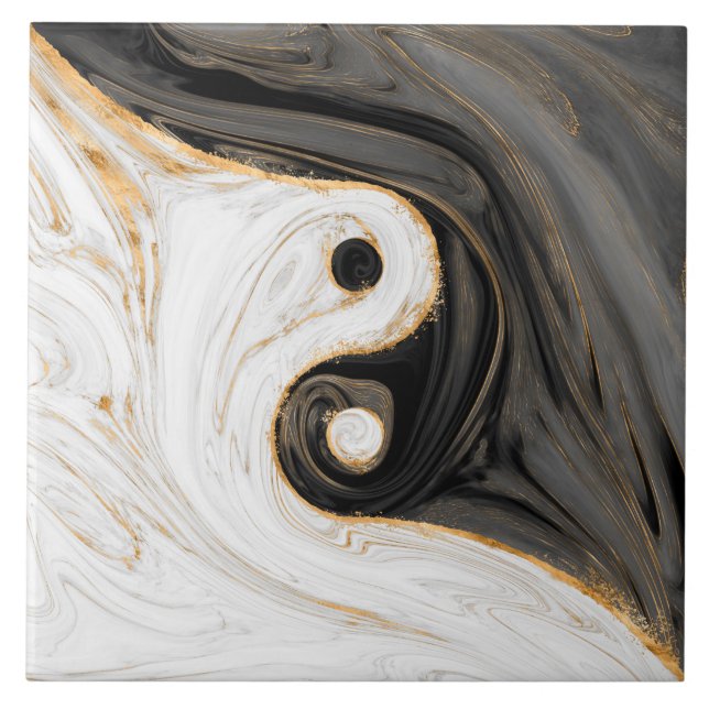 Yin Yang Liquid Marble Kakelplatta (Framsidan)