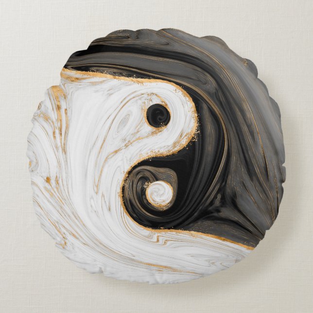 Yin Yang Liquid Marble Rund Kudde (Framsidan)