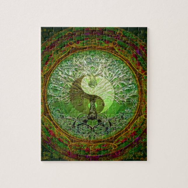 Yin Yang Livets träd Grönt Pussel (Vertikal)