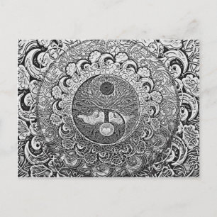 Yin Yang Livets träd i Silver och Chrome Vykort