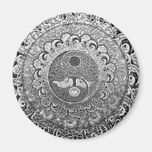Yin Yang livets träd i silverfärger Magnet