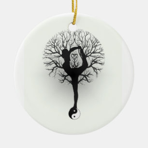 Yin Yang, livets träd, kvinnor, Yoga Julgransprydnad Keramik