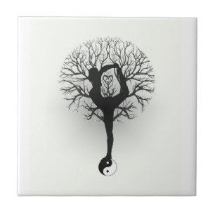 Yin Yang, livets träd, kvinnor, Yoga Kakelplatta