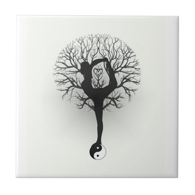 Yin Yang, livets träd, kvinnor, Yoga Kakelplatta (Framsidan)