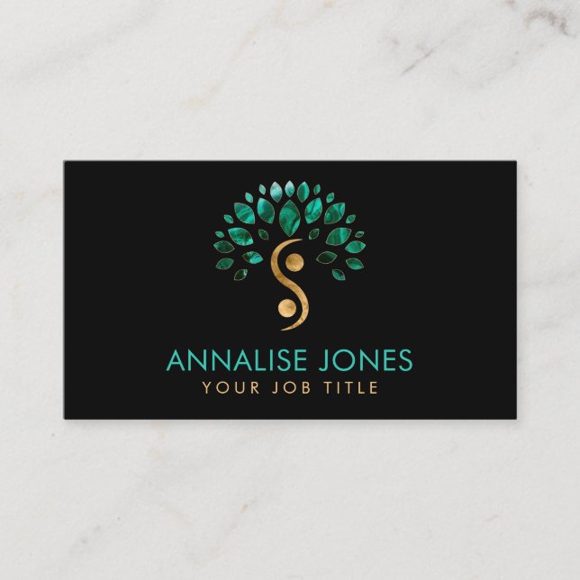 Yin Yang livets träd - Malachite Lövs Visitkort (Framsida)