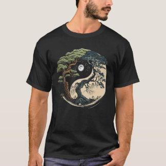 Yin Yang Livets träd på buddhist Bonsai Träd T Sh Shirt