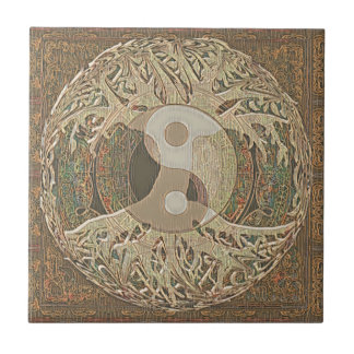 Yin Yang Livets träd Tan och Brown Kakelplatta